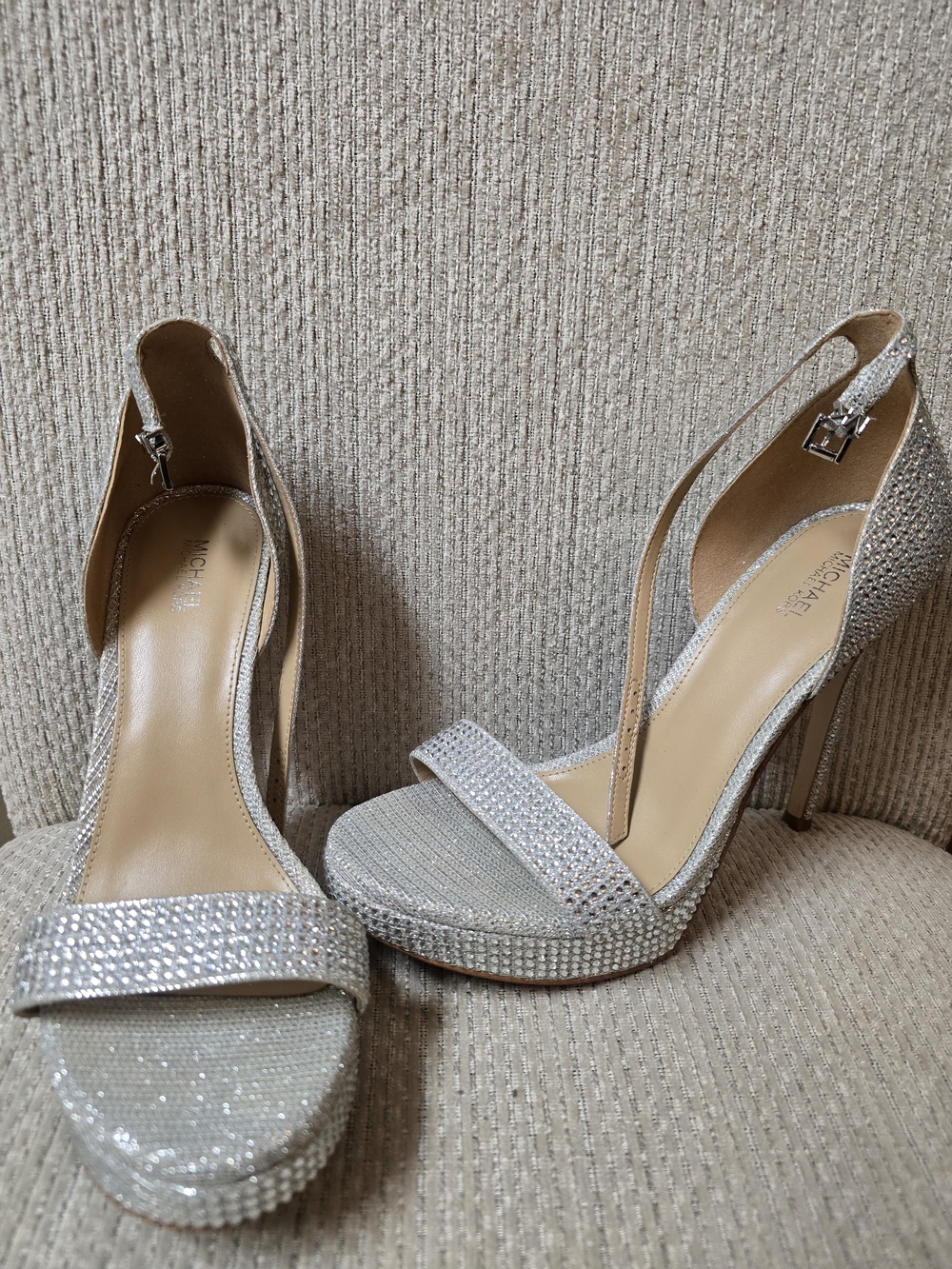 Michael Kors Silver Crystal Slingback Stiletto Sandals